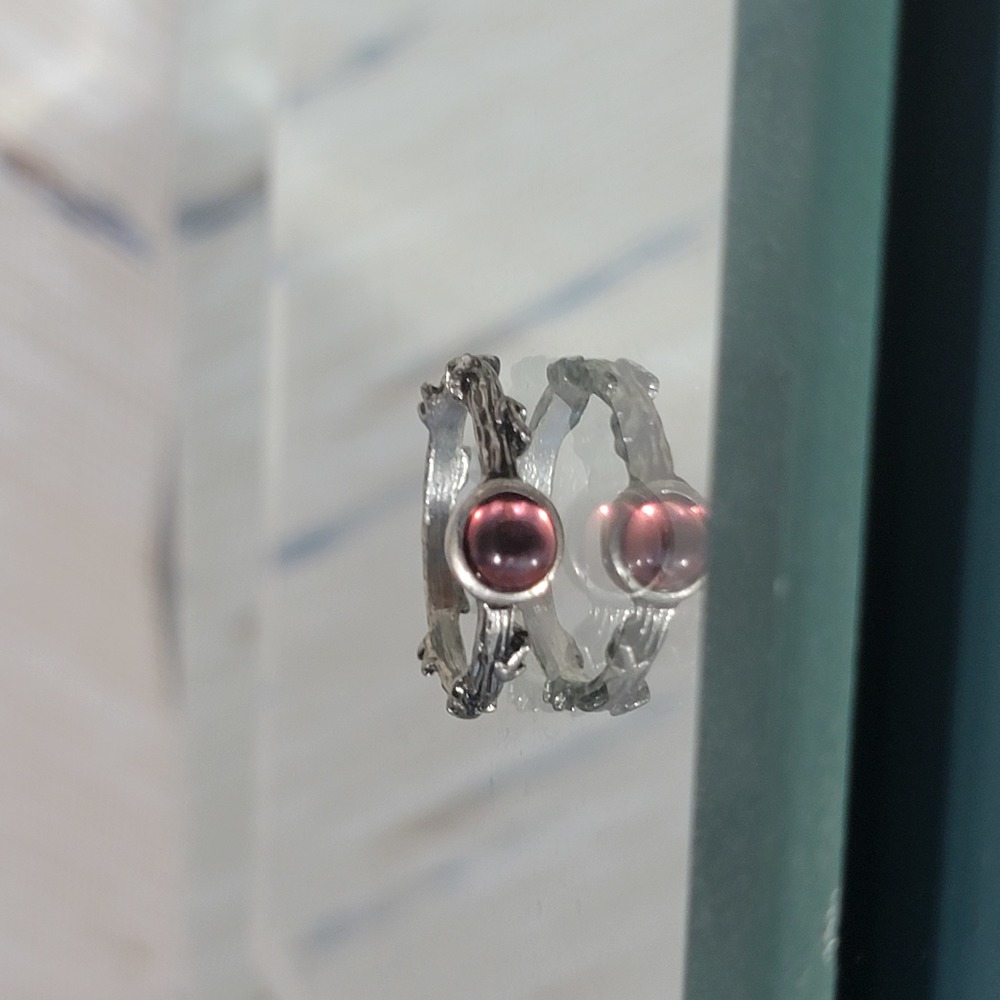 Ring | Size 7-8 | Pink Stone | Silver-Colored